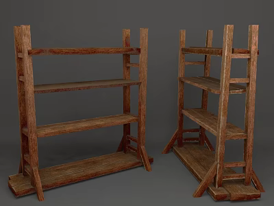 Two Rustic Wooden Storage Shelf Units With Multiple Open Storage Shelves For Home 3d model