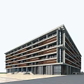 Modern Multi Story Office Building With Brown White Facade Large Windows And Entrance Steps