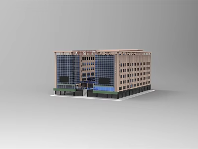 Modern Multi Storey Building Model With Glass Curtain Walls Brick Facade And Entrance 3d model
