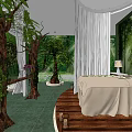 Serene SPA Sauna Retreat With Green Plants White Curtains Bathtub And Massage Bed
