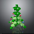 Decorative Green Plant Made of Square and Round Blocks With Colorful Ornaments on Gray Background