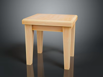 Light Wooden Stool With Simple Design And Square Seat And Four Legs 3d model