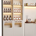 Luxurious SPA Beauty Room with White Massage Bed Skincare Products on Shelves and Soft Lighting