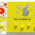 Interactive Zone With Yellow Background Cartoon Elements Smiley Buttons And Wonderful Day Text