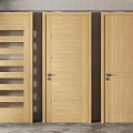 Three Modern Interior Wooden Hinged Doors with Glass Inserts and Different Panel Designs 3d model