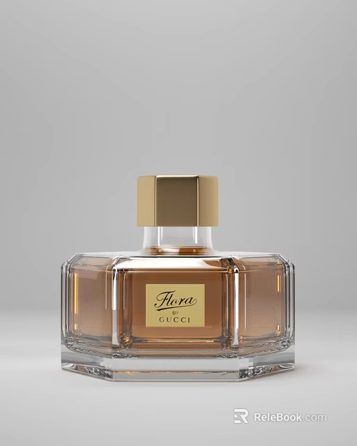Gucci Flora Perfume With Transparent Bottle And Gold Cap 3d model 