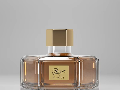 Gucci Flora Perfume With Transparent Bottle And Gold Cap 3d model
