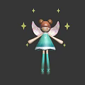 Doll With Brown Hair Pigtails Blue Dress Pink Wings And White Stars On Dark Background