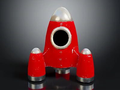 Red and Silver Rocket Model with Circular Window Thrusters for Space Exploration 3d model