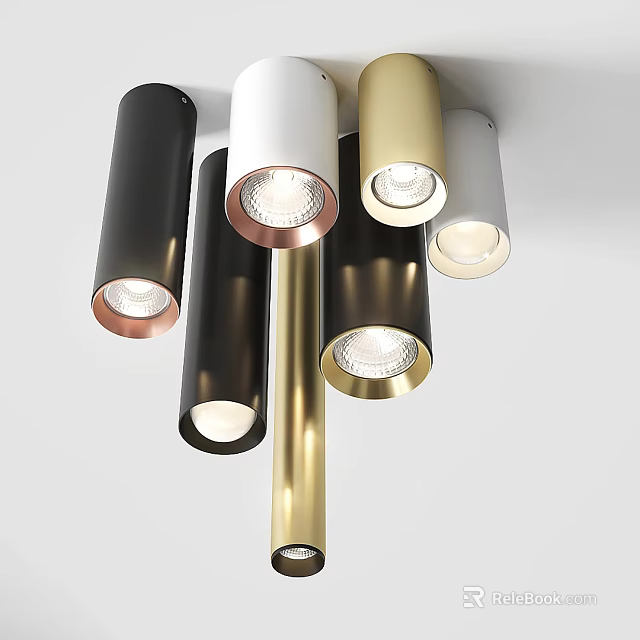 Modern Cylindrical Downlights And Spotlights In Black White Gold Ceiling Mounted With Sleek Design 3d model 