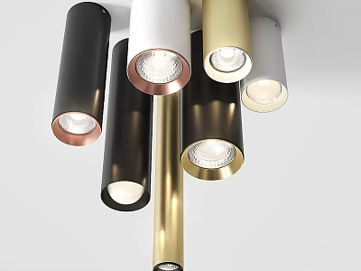 Modern Cylindrical Downlights And Spotlights In Black White Gold Ceiling Mounted With Sleek Design 3d model