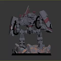 Game Movie Mechanical Character Model With Gray Red Armor Rocky Base And Glowing Lava