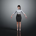 Professional Business Woman Wearing White Shirt Black Skirt Standing with Arms Outstretched Against Grey Background