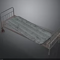Simple Pink Metal Single Bed Frame With Blue Striped Mattress