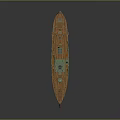 Vintage Model Ship With Green Hull Red Bottom And Wooden Deck Structure
