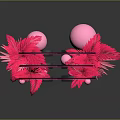 Pink Feather Plants In Heart Shaped Frame With Pink Spheres And Black Base