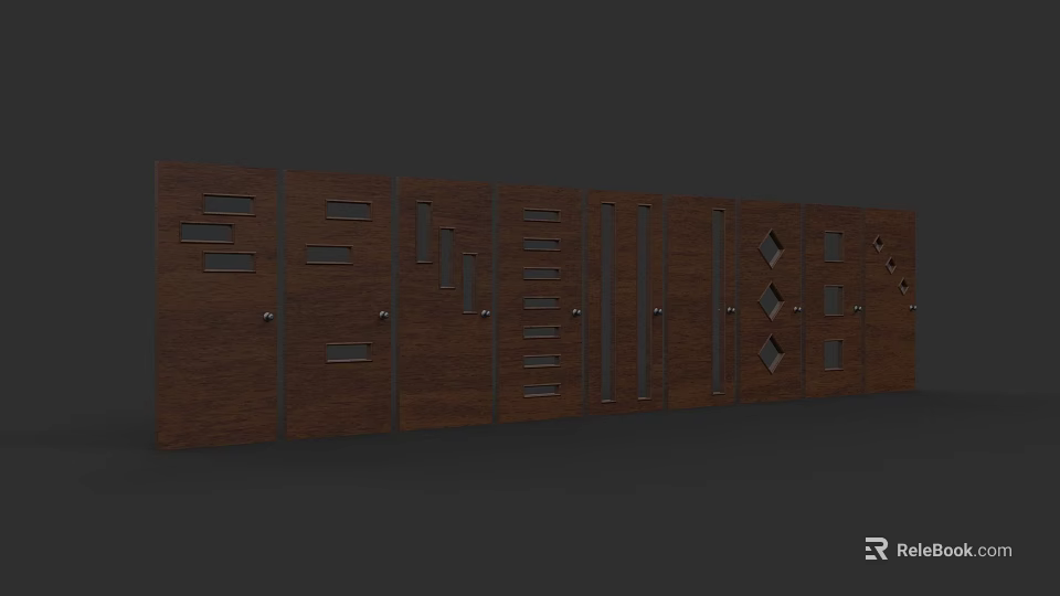 Multiple Wooden Gates Featuring Various Cutout Patterns And Modern Design Details 3d model 