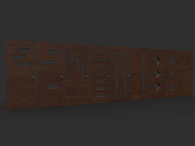 Multiple Wooden Gates Featuring Various Cutout Patterns And Modern Design Details 3d model