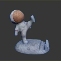 Astronaut Game Character In White Spacesuit With Copper Helmet Lifted Foot On Moon Base