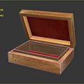 Decorative Wooden Carved Jewelry Ornament Set with Open Storage Box and Red Lining Interior
