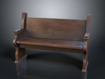 Classic Dark Brown Wooden Outdoor Bench with Armrests and Carved Legs for Outdoor Seating 3d model
