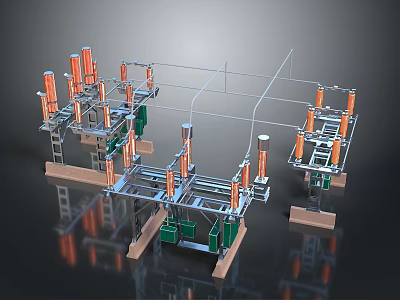 Electrical Equipment Structure With Metal Frames Orange Components And Green Parts 3d model