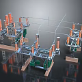 Electrical Equipment Structure With Metal Frames Orange Components And Green Parts