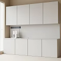 Modern White Kitchen Cabinets With Upper Lower Storage And Countertop Coffee Machine