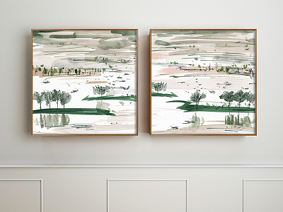 Modern Landscape Painting Green Restaurant Decorative Elements Decorative Elements Decorative Painting model