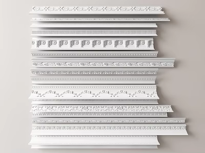 Different Styles of Gypsum Cornice with Ornate Carvings for Interior Decoration 3d model