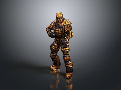 Gold And Black Armored Game Movie Warrior Character In Standing Pose 3d model