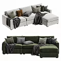 Light Gray and Dark Green Multi Seater Sofa with Multiple Decorative Pillows and Cozy Throws 3d model