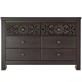Dark Wood Dresser With Carved Drawers And Mirror For Bedroom Storage