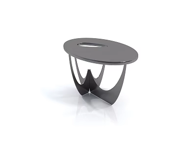 Modern Black Oval Bedside Table With Smooth Surface And Hollowed Out Base 3d model