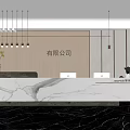Stylish Front Desk Reception Area With Marble Counter Hanging Lights And Potted Plants
