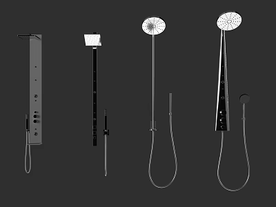 Modern Shower Head Designs Including Handheld Overhead And Control Panel Fixtures 3d model