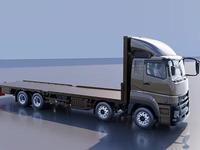 Modern Brown Flatbed Truck With Spacious Cab And Multiple Wheels 3d model