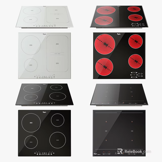 Modern Kitchen Electric Cooktops With Various Designs Glass Surfaces And Multiple Burners 3d model 