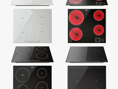 Modern Kitchen Electric Cooktops With Various Designs Glass Surfaces And Multiple Burners 3d model
