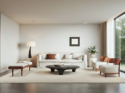 Modern Living Room Interior Design With White Sofa Coffee Table Floor Lamp And Wall Art 3d model