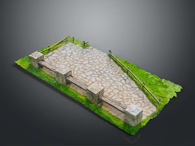 Modern Outdoor Model Scene With Stone Pavement Grass And Stone Railings 3d model