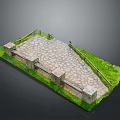 Modern Outdoor Model Scene With Stone Pavement Grass And Stone Railings