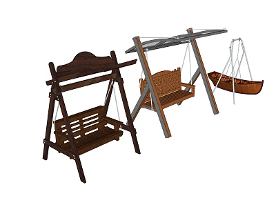 Outdoor Playground Equipment With Wooden Swings Canopy Design And Boat Shaped Seats 3d model
