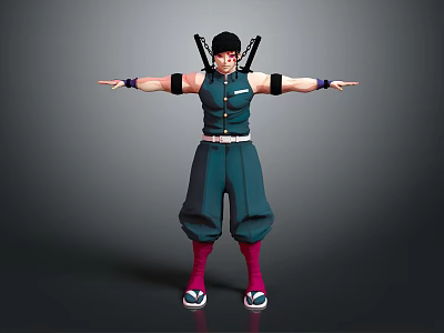 Game Movie Character In Green Outfit With Black Straps And Open Arms Pose 3d model