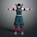 Game Movie Character In Green Outfit With Black Straps And Open Arms Pose