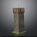 Medieval Brick Tower Architectural Model With Red Top And Green Base