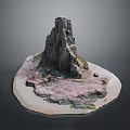 Natural Scenic Rocky Mountain Landscape with Sandy Ground and Surrounding Vegetation