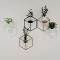 Geometric Wall Decor With Metal Frame Planters Green Plants And Circular Ornaments