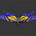 Vibrant Blue and Yellow Butterfly with Spotted Wings on Gray Background and Reflection Below 3d model