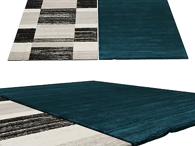 Stylish Square Rugs With Black White Gray Striped And Teal Blue Patterns 3d model